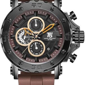 T5 Luxury Sport Chronograph Watch for Men – Brown Silicone Strap | 30M Water Resistant